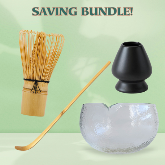 BUNDLE: Bamboo whisk chasen + bamboo spoon + whisk holder + whisking bowl