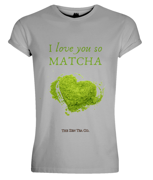 Organic & Vegan Men's Rolled Up Sleeve Grey T-Shirt - I love you so matcha