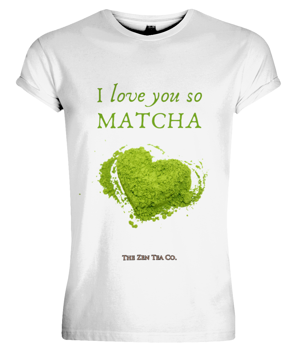 Organic & Vegan Men's Rolled Sleeve White T-Shirt for Matcha Green Tea lovers - I love you so matcha
