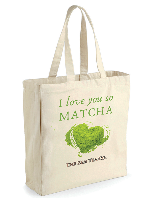 Organic Vegan Tote Bag for Matcha Green Tea lovers - I love you so matcha